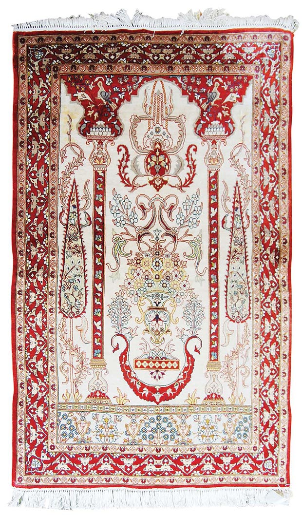 коврик ручной работы с колоннами (натуральный шелк, 90х130 см)