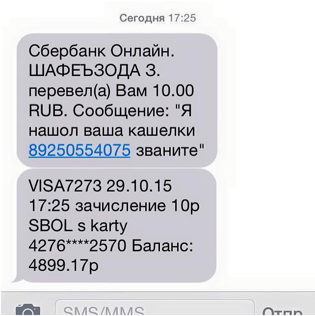 Пропажу девушка заметила после того, как получила странное SMS-сообщение на телефон:  «Я нашол ваша кошелки. Званите»,